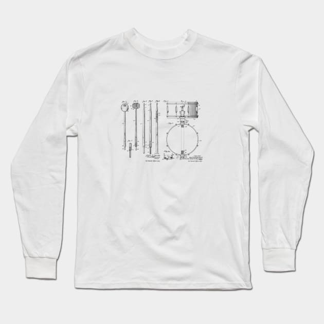 Drumsticks and Snare Drum Combo Vintage Patent Prints Long Sleeve T-Shirt by MadebyDesign